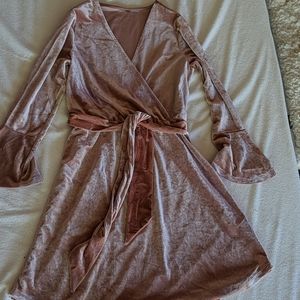 Pink velvet faux wrap dress